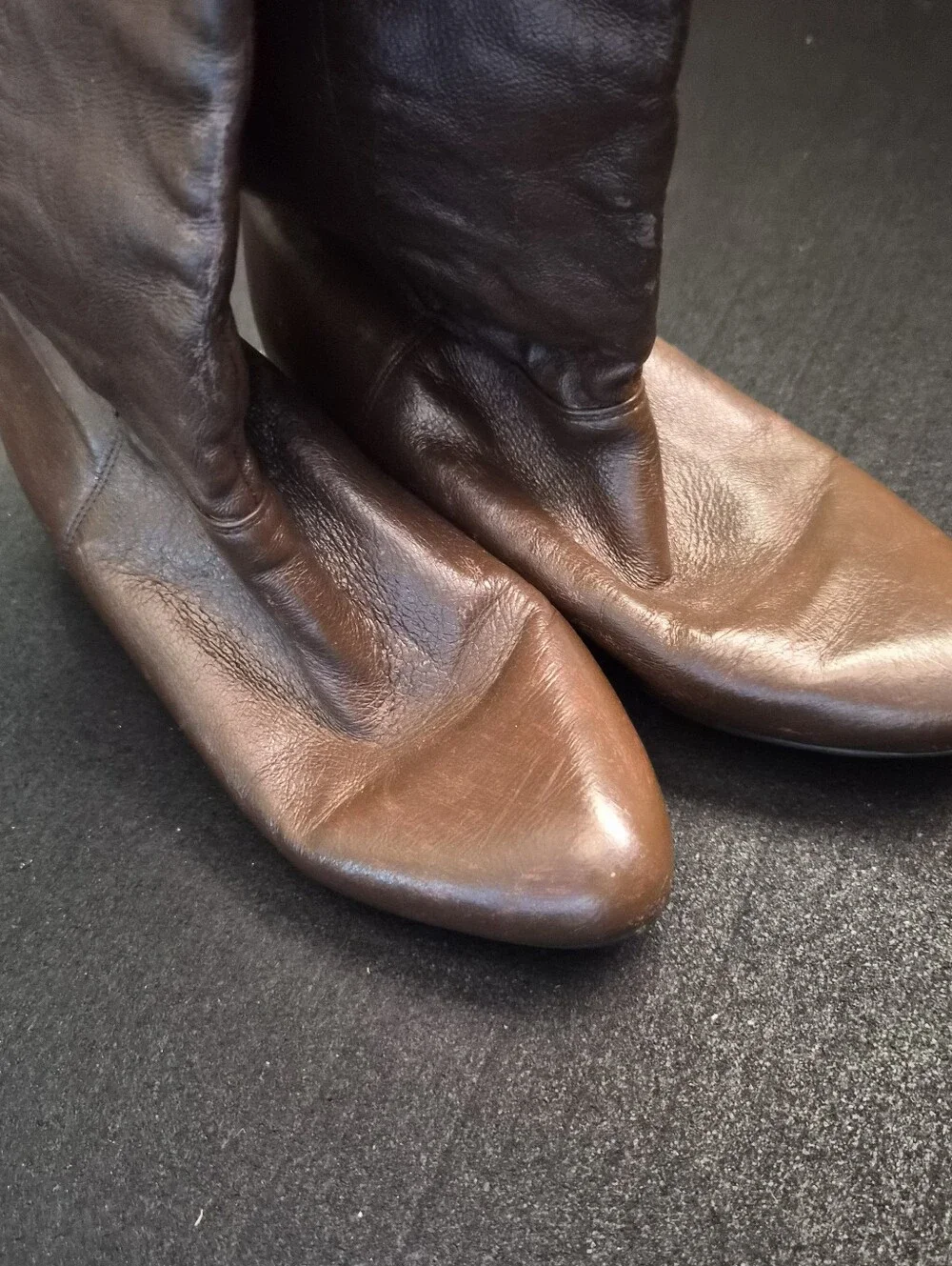 Brown Leather Knee-High Women's Riding Boots Stretchy